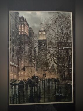 Roustom Nour - New York In Winter Time - Framed and Matte Water color Print